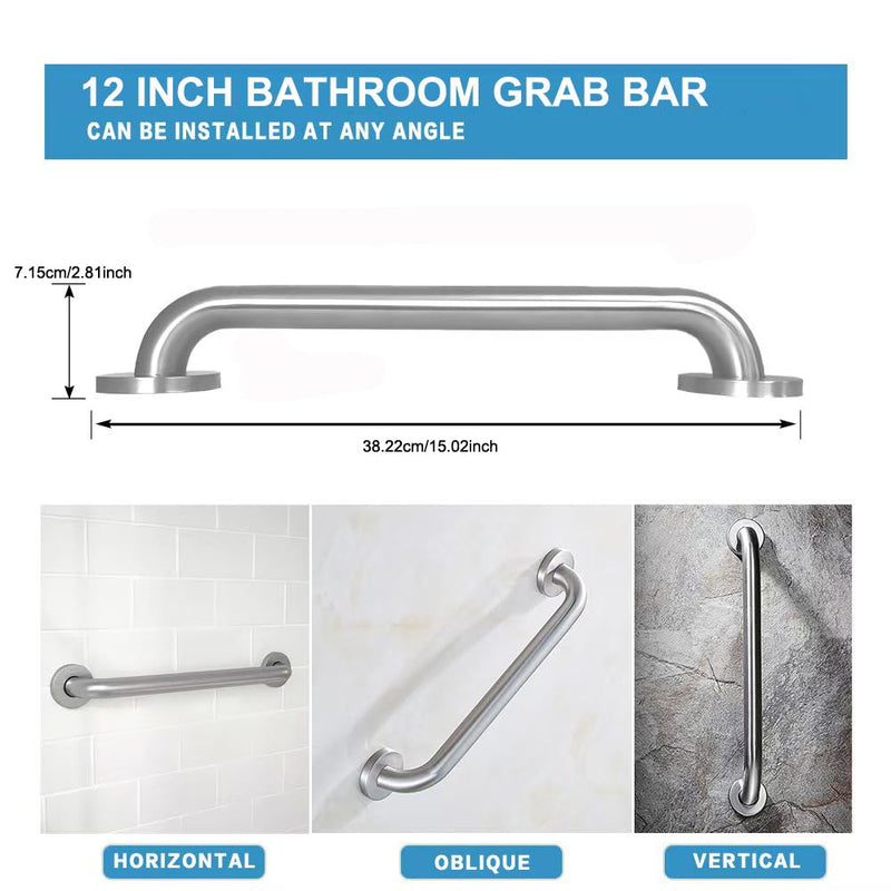 Stainless Steel Bathroom Safety Shower Grab Bar, Anti Slip Bathtubs Grab Bars,Toilet Assist Saft Handle Handrail ADA Compliant 500lbs for Handicap Elderly Senior (Brushed, 12 Inches) Brushed