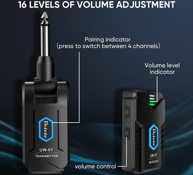 Ueteto Wireless in Ear Monitor System，2.4GHz Mono IEM System with Transmitter Beltpack Receiver, Plug and Play for Musicians， Studio, Band Rehearsal, Live Performance
