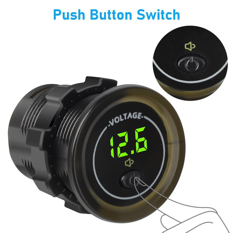 Linkstyle Battery Voltage Meter, Waterproof Voltmeter Gauge 12V, DC Volt Meter 12 Volt, LED Digital Voltmeter, Round Battery Monitor with Low Voltage Alarm black