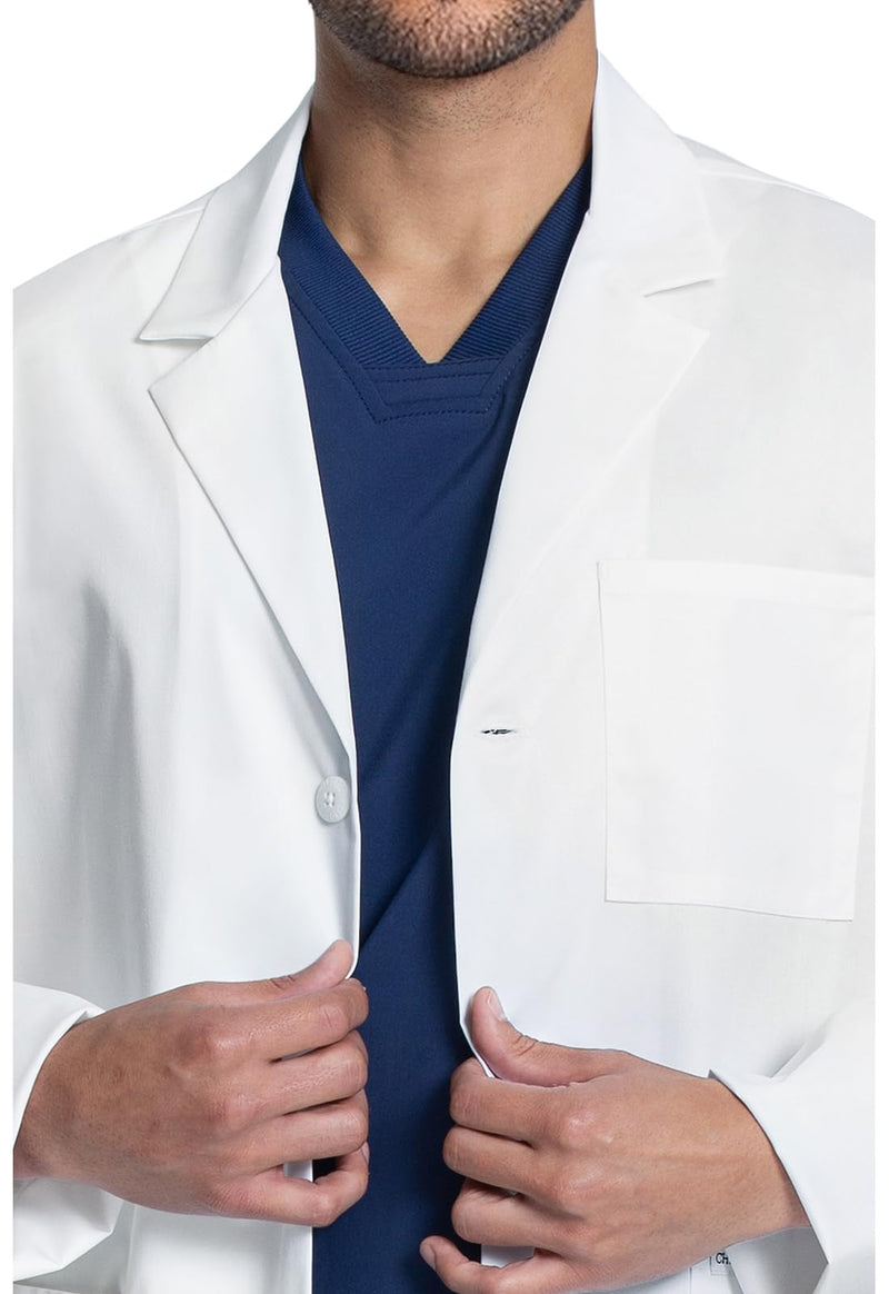 Cherokee Mens Lab Coat 30" Men's Consultation Coat Durable, Mechanical Stretch - CK401 Standard Size 30" Large White