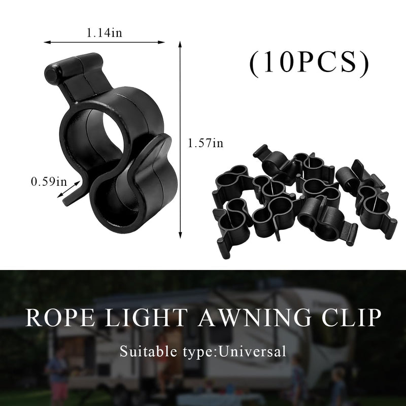 10 PCS Rope Light Awning Clip, Durable Plastic S Clip Hook Slides into Awning Roller Bar Channel, Multi Purpose Mini Ceiling Hooks for Camper/Trailer Rope Lights RV Lights Awnings