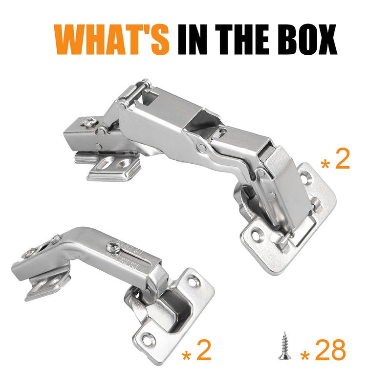 HBL' 165° & 135° Soft Close Cabinet Hinges for Lazy Susan Bifold Doors, Concealed European Hinges, Full Overlay, Adjustable Hinge, 2 x 165° + 2 x 135° Hinges for Pie Cut Corner Cabinets 1 Set