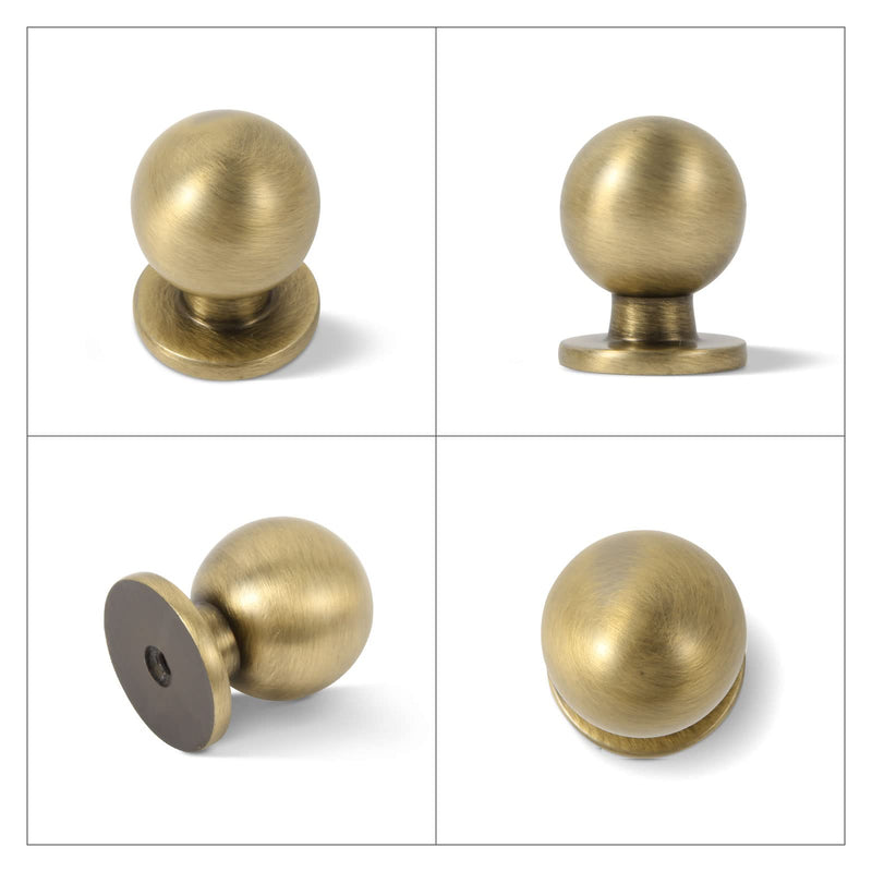khtumeware 10 Pack 1 Inch (25mm) Diameter Round Solid Vintage Brushed Antique Brass Finish Kitchen Cabinet Knob.