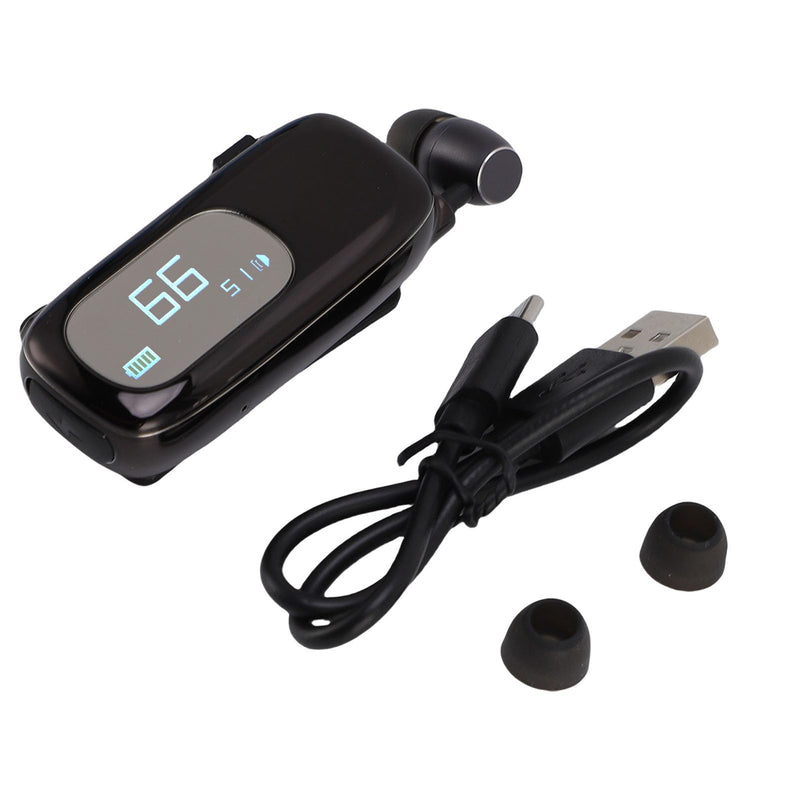 Retractable Wireless Headset Headphone Stereo Earphone, V5.4 Noise Cancelling Mic Clip on Earpiece LCD HandsFree Headset 20Hrs Talking Time Sports Earbud for Driving Business