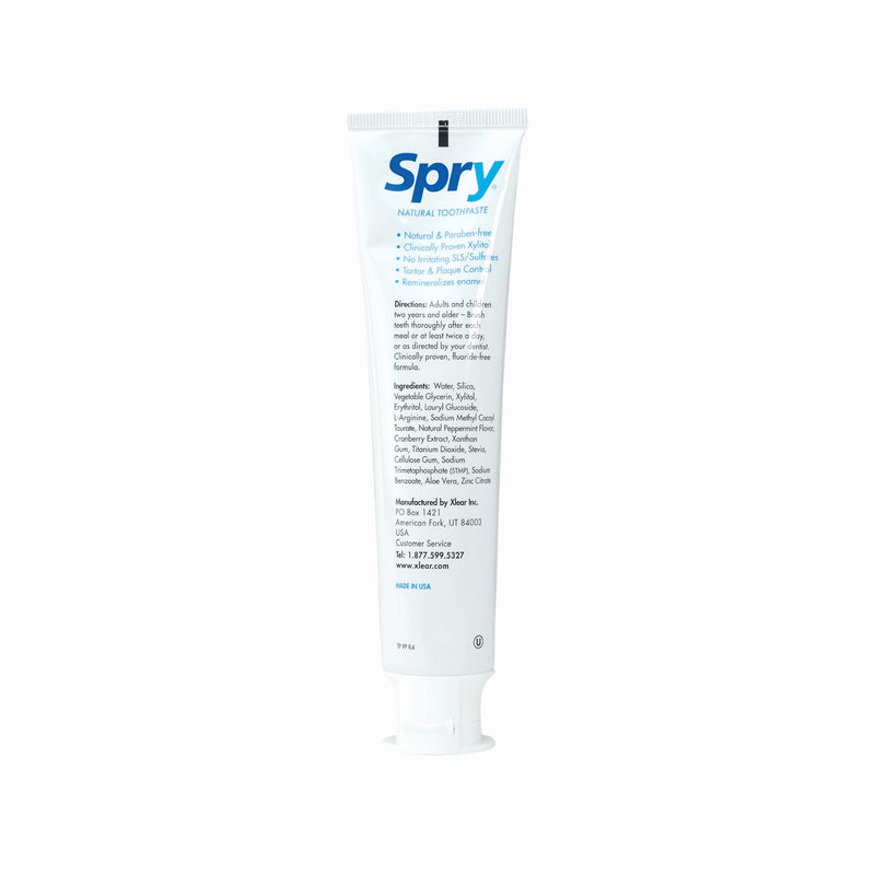Spry Natural Xylitol Toothpaste 5oz for Adults and Kids - Fluoride Free, Gentle for Sensitive Teeth Whitening and Remineralizing, Breath Freshening, Mouth Moisturizing, Peppermint (Pack of 6)