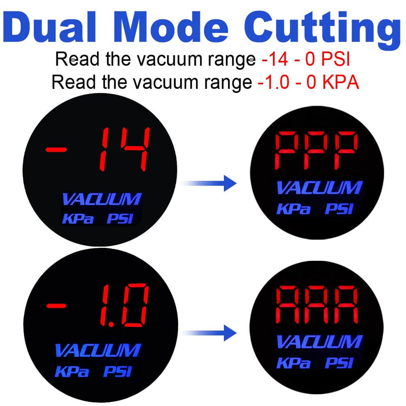 WATERWICH Vacuum Gauge Kit 2-1/16" 52mm KPA/PSI Red for Car Truck