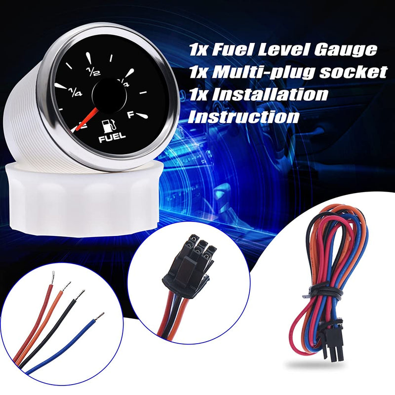  [AUSTRALIA] - 52mm Digital Fuel Level Gauge 240-33ohm 0-190ohm Boat Fuel Gauge Adjustable 8 Color Backlight for Car Boat Truck Vehicle Black / Sliver