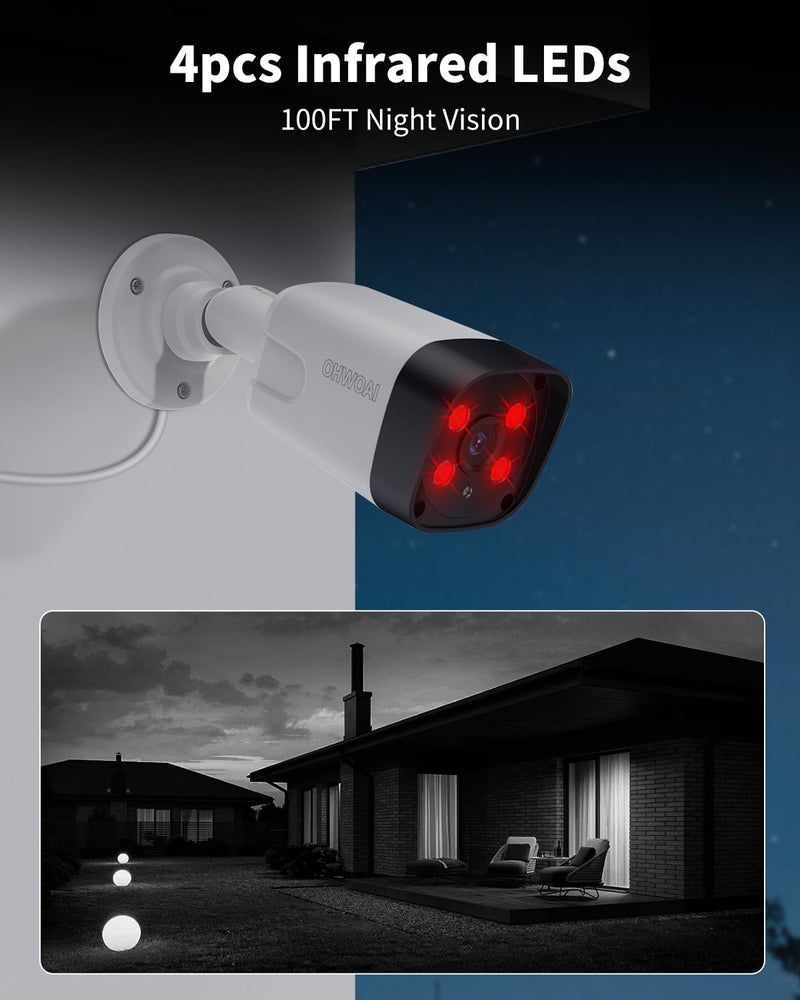 OHWOAI Extend Camera for Outdoor CCTV Security Camera System with 130°Wide Angle-Lens,8.0MP IP Wired Security Cameras,Home Surveillance Video Equipment