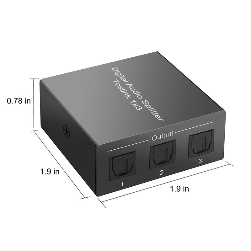 3 Port Toslink Splitter with Optical Cable (1 In 3 Out) Premium Quality Digital Optical Audio Splitter Aluminum Alloy SPDIF Toslink Fiber Audio Splitter Support Dolby Digital DTS 5.1 PCM Stereo LPCM Optical Splitter 1 in 3 Out