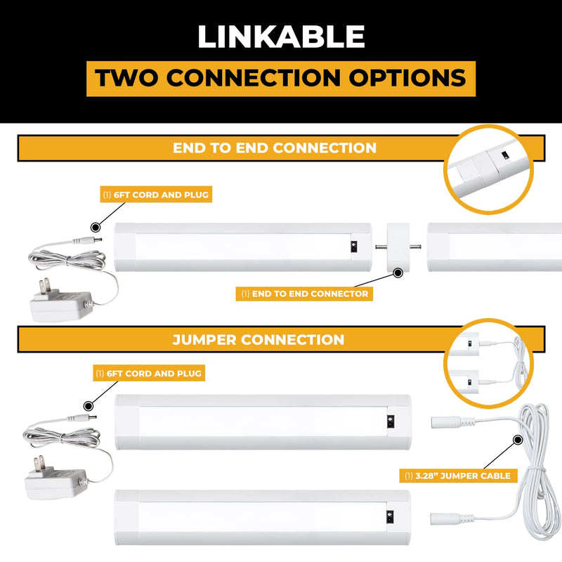 LED Hand Wave Motion Sensor Under Cabinet Lighting Plug In Kit - Dimmable Under Counter Lights for Kitchen - White Finish - 12 Inch (3Pack) - 12v LED Light Bar - Soft Neutral 3500K - Touchless Dimming 12 Inch (3 Pack)