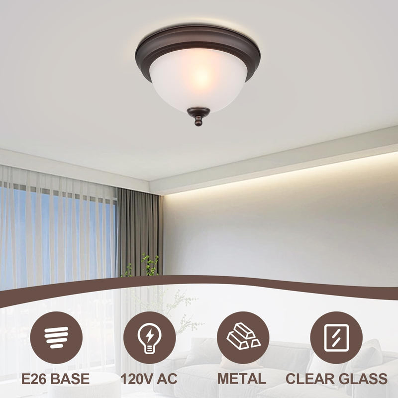 Ceiling Light Fixture, 11 Inch Flush Mount Ceiling Light, Oil Rubbed Bronze Light Fixture with Frosted Glass Shade, Dome Light Fixtures for Bedroom Bathroom Hallway Kitchen Living Dining Indoor 11.2 Inch