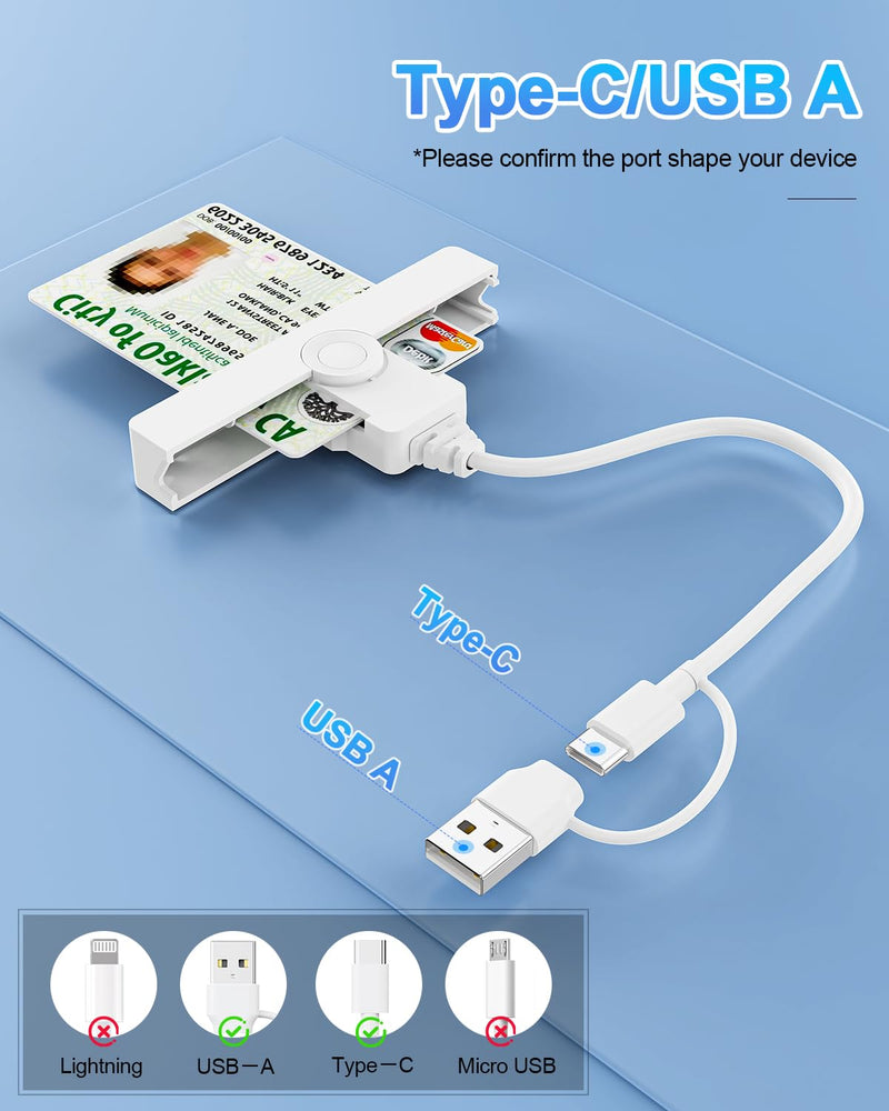 2in1 Electronic CAC Card Reader,USB C + USB-A Military SIM Smart Card Reader,Mini Foldable DOD Military Card Reader USB Smart Card Reader Compatible with Windows 10 11/Mac OS/Linux,Plug and Play