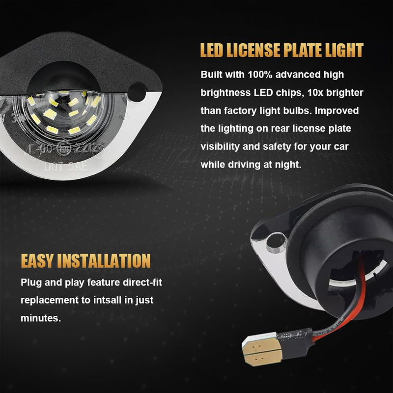 D-Lumina LED License Plate Light Tag Lamp Assembly for Fo-rd Mustang 1994-2004, Powered by 18-SMD 6000K White Tag Lights, Pack of 2 1994-2004 Ford Mustang
