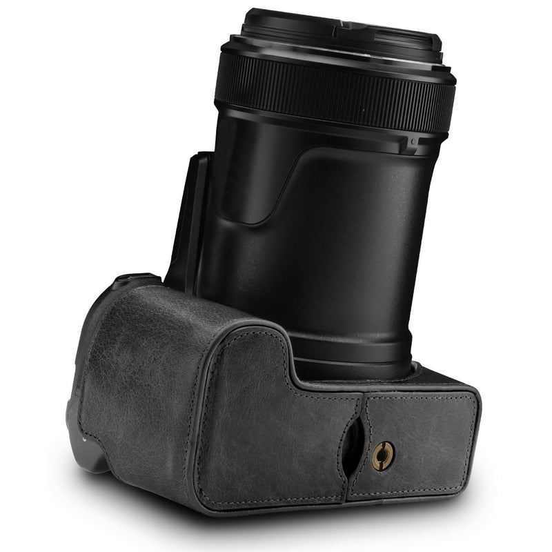 MegaGear Genuine Leather Half Camera Case Compatible with Nikon Coolpix P1100 Black