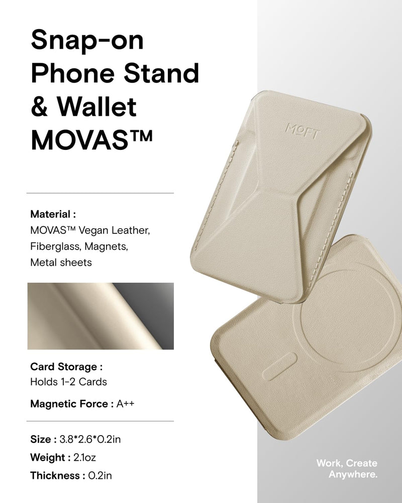 MOFT Magnetic Wallet Stand Compatible with iPhone 17/16/15/14/13/12 Series, Angle Adjustment & Magsafe Compatible MOVAS Phone Stand,Earthen Beige Earthen Beige