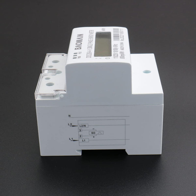 BAOMAIN Single-Phase 3-Wire DIN Rail kWh Meter,110V/220V AC Energy Monitor | DDS238-4-R Submeter Features 10A(100A), 60Hz Frequency & Lcd Display.Ideal For Precise Home Power Monitoring