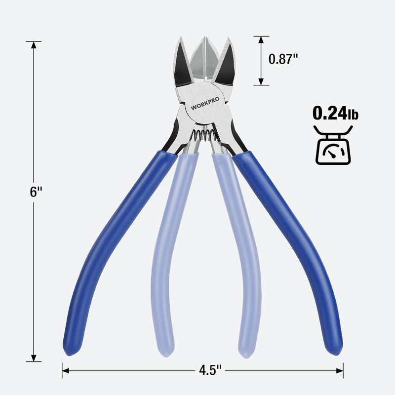 WORKPRO 2 Pack Wire Cutters, 6 Inch Precision Flush Cutters, Spring Loaded Side Cutting Pliers, Sharp Diagonal Cutters for Crafts, Jewelry Making, Electronics