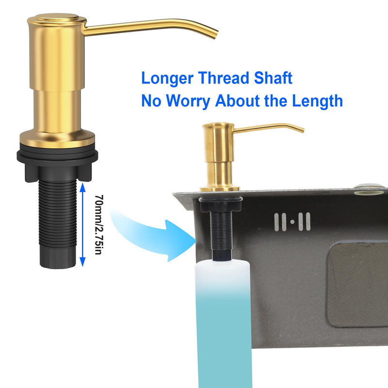 Soap Dispenser for Kitchen Sink, Kitchen Sink Soap Dispenser Pump, Refill from The Top, Sink Soap Dispenser with 17OZ Large Liquid Bottle, Gold (2 Scrub Sponges) Golden
