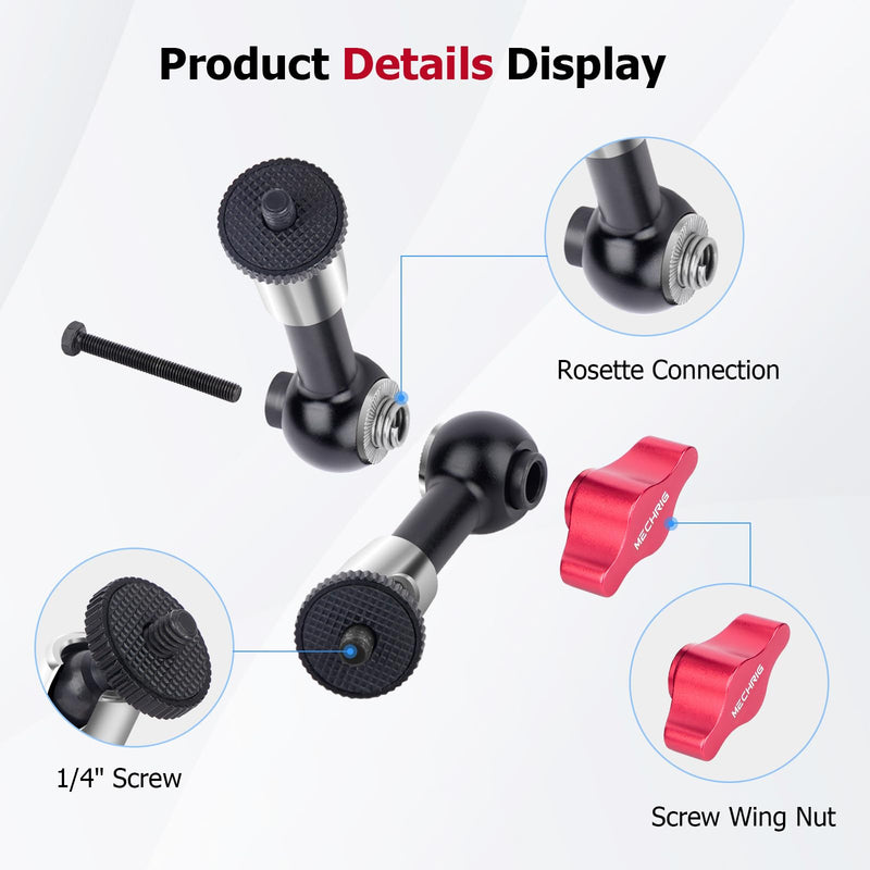 7" Cold Shoe Magic Arm with 360° Ball Joint & 1/4" Screw, Adjustable Stainless Steel Friction Arm for Camera Cage LED Light Microphone Monitor – DSLR Vlog Photography-87001 7" Magic Arm