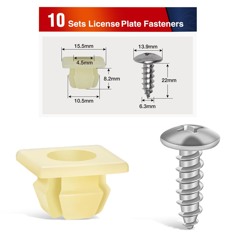 Nilight License Plate Screw Kit, Stainless Steel Screws with Nylon Nuts for Fastening Front and Back License Plates on Cars, SUVs, Trucks 3907444 15614745 4755299 (Set of 10) 10Set License Plate Screw Kit