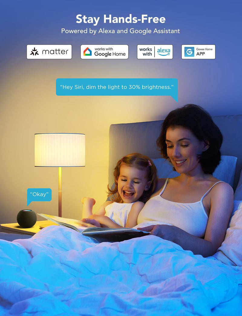 Govee Smart Light Bulbs 1200 Lumens, Color Changing Light Bulbs RGBWW Dimmable, Works with Matter, Alexa and Google Assistant, 12W 85W Equivalent A19 LED Bulbs for Bedroom Living Room, 2 Pack