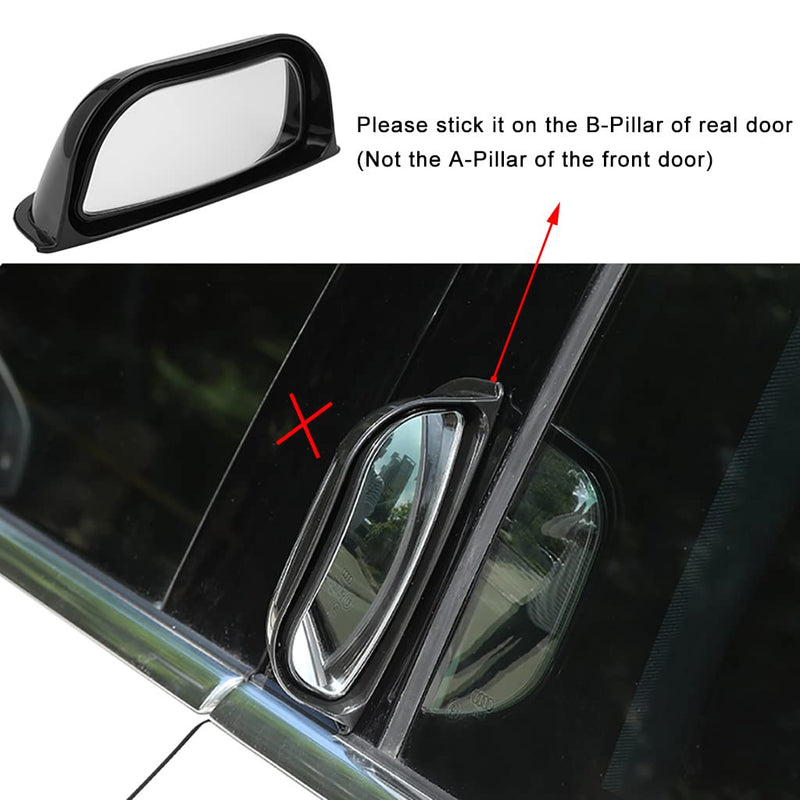 2Pcs Back Passenger Rear View Mirror Adjustable Blind Spot Mirror,Real Glass,Car SUV Side View Mirror With Convex Surface Stick on B-Pillar for Second Row Door Safely Get-Off (Black frame, 2 PCS) Black frame