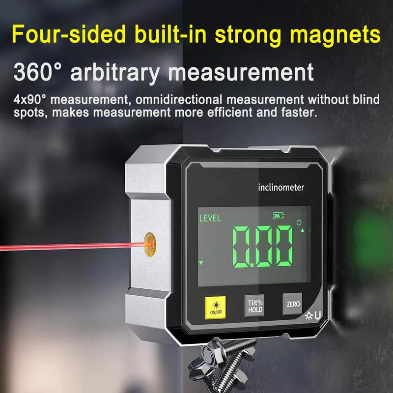 Digital Laser Angle Finder inclinometer, Protractor Tool, 4×90° High Accuracy, Large LED Display, Magnetic Base, USB Rechargeable, for Woodworking, Metalworking, Construction & DIY