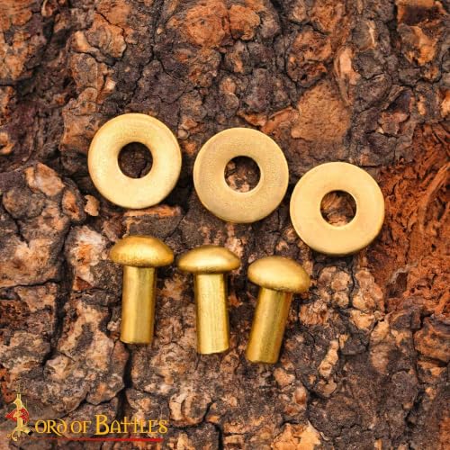 Lord of Battles Mushroom Head Rivets - Heavy Duty Solid Rivets Perfect for Wood, Metal, Leather & DIY Projects, Plate Armour or Helmets Repair 10mm Mushroom Head - Set of 50
