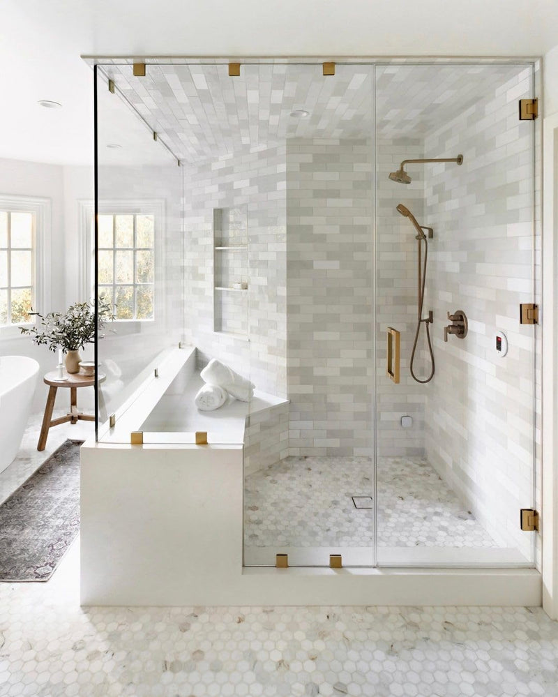 Shower Door Handle Stainless Steel 152mm/6 inches Square Corner Back to Back Double Side Pull for 1/4" to 1/2" Thickness Glass - Brushed Gold 6 inch Rectangle Handle