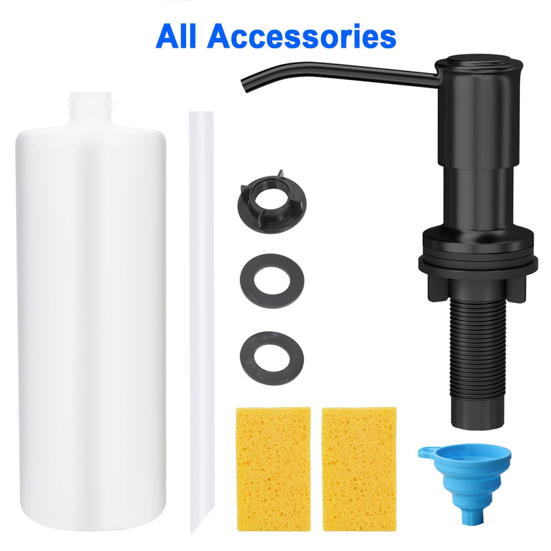 Soap Dispenser for Kitchen Sink, Kitchen Sink SoapDispenser Pump, Refill from The Top, Sink Soap Dispenser with 17OZ Large Liquid Bottle, Black (2 Scrub Sponges)
