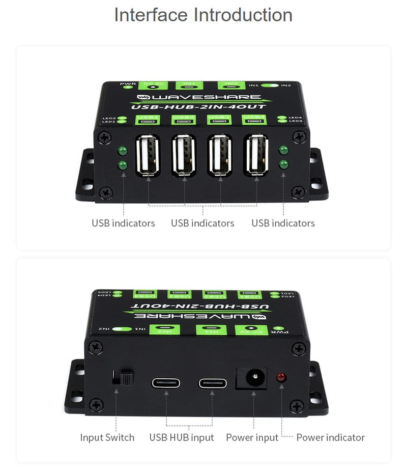 Waveshare Industrial Grade USB HUB Extending 4X USB 2.0 Ports Switchable Dual Hosts Sharing USB Devices for Two Hosts