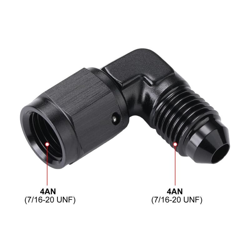 4AN Female to 4AN Male Flare 90 Degree Elbow Swivel Fitting Adapter Coupler Aluminum Black Black - 90 Degree