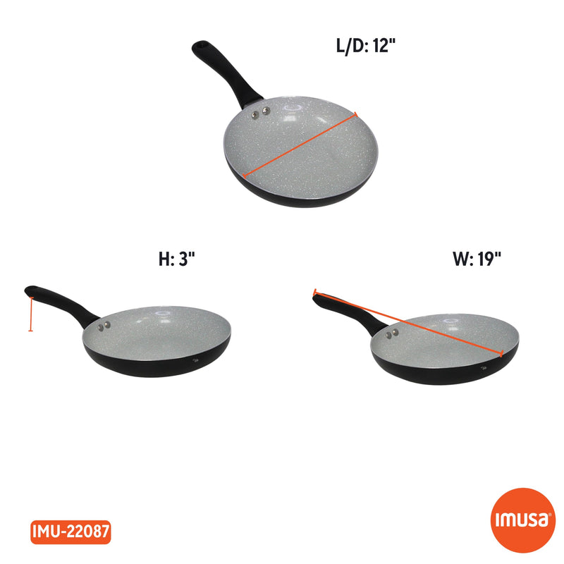 IMUSA 12" Premier Ceramic Nonstick Fry Pan with Cool Touch Handle, Matte Black 12 Inches