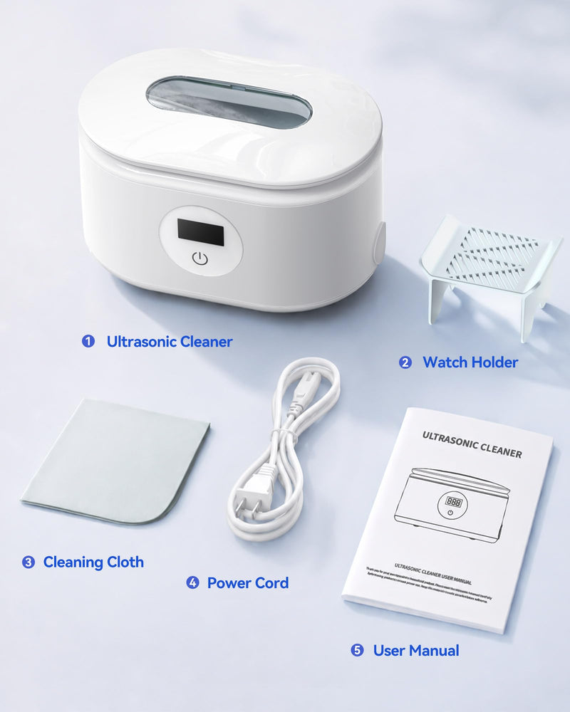 Miorcols Ultrasonic Jewelry Cleaner, Ultrasonic Cleaner Machine with Digital LED Display, 20oz 304 Stainless Steel Tank for Jewelry, Eyeglasses, Watches, Dentures, Retainers & More - White