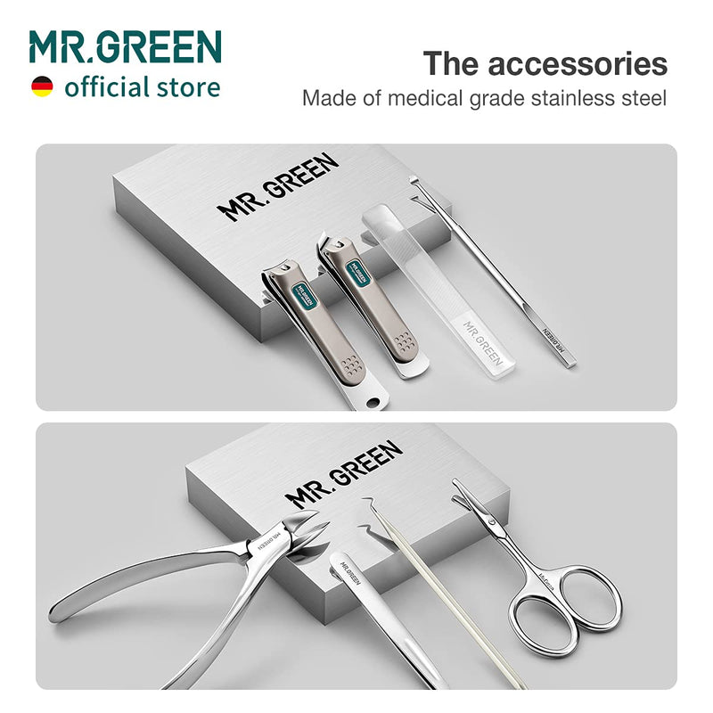MR.GREEN Manicure Sets Pedicure Kits Stainless Steel Nail Clipper Personal Care Tools with PU Leather Case (Gray) Gray