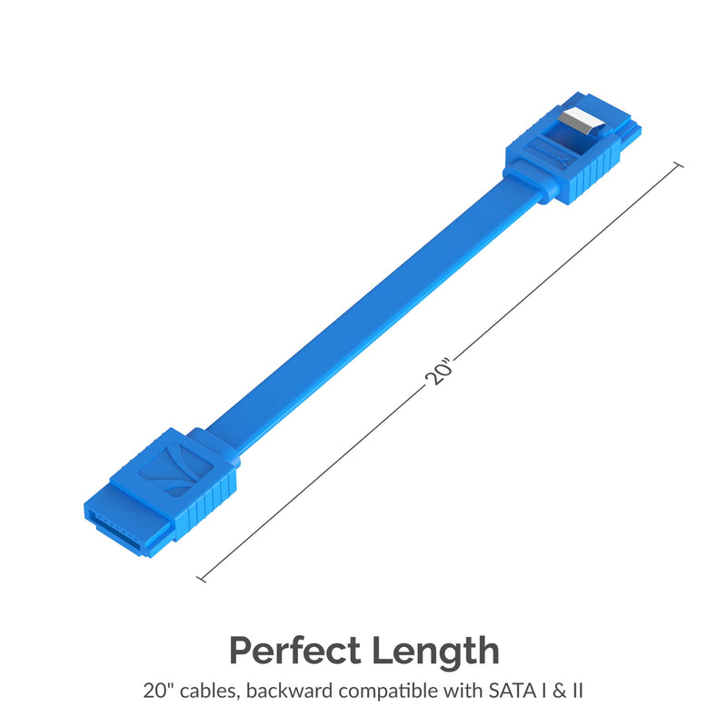 SABRENT SATA III (6 Gbit/s) Straight Data Cable with Locking Latch for HDD/SSD/CD and DVD drives (3 Pack 20 Inch) in Blue (CB-SFB3)