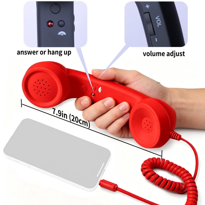 Glossy Retro Headset for iPhone, Type c Retro Cell Phone Handset, Plug in Handheld Cell Phone Receiver, Suitable for Cell Mobile Video Conferences, Calls, Meetings (Red) Red (Glossy)