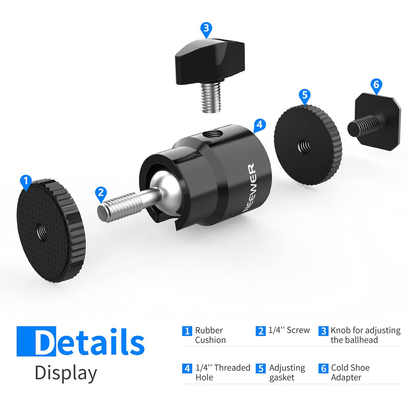 NEEWER Mini Ball Head with Cold Shoe & 1/4” Screw, 2 Pack, 360° Swivel 90° Tilt Ballhead Camera Mount Hot Shoe Adapter for Camera, Camcorder, Smartphone, LED Video Light, Microphone, Ring Light, ST17