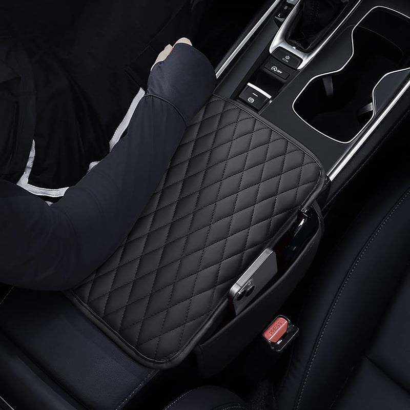 ESKONKE [Upgraded] Car Center Console Cover with 2 Storage Bags - Premium Nappa Leather Armrest Cover, Scratch & Wear Resistant, Waterproof Car Interior Accessories (Classic - Black) Classic - Black