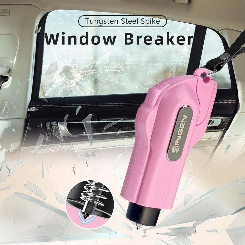  [AUSTRALIA] - SINSEN Car Safety Hammer, 2-Pack Window Glass Breaker & Seatbelt Cutter, Emergency Keychain, Automotive Escape Kit and Survival Tool for Land/Underwater, Pink & White