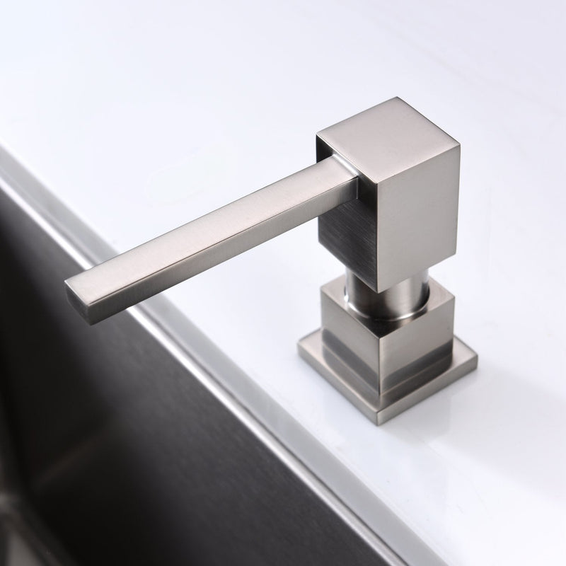 Soap Dispenser, Contemporary Design Kitchen Sink Countertop Soap Dispenser, Built in Square Pump Brushed Nickel With Bottle