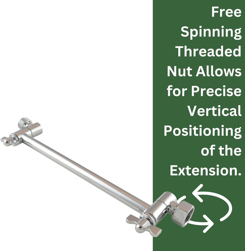 High Sierra® All Metal Lead-Free, Heavy Duty 9” Adjustable Shower Arm Extension for Fixed Shower Heads. Best in the Industry Locking Gears Support The Weight of Heavy Fixed Shower Heads - Gold 9 Inch Brushed Gold