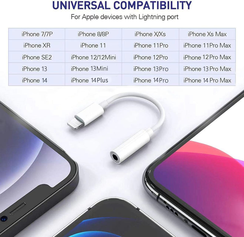 [Apple MFi Certified] iPhone 3.5mm Headphone Jack Adapter,2Pack for Apple Lightning to 3.5mm Earphones Jack Adapter Cord Dongle Aux Cable Converter Accessories Compatible with iPhone14 13 12 11/Xs/XR 2pack-L