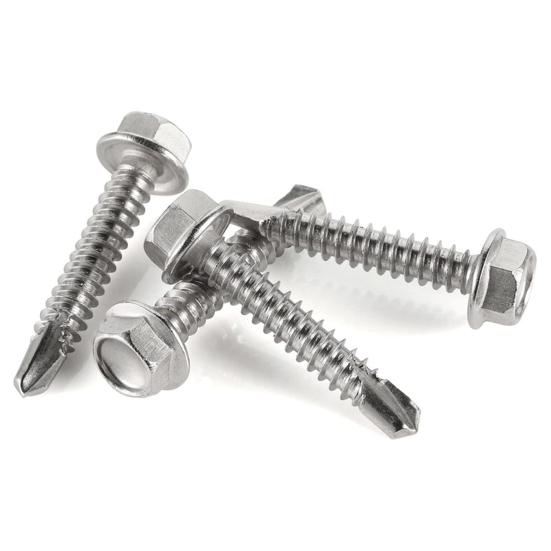 1/4" x 1-1/2" Stainless Steel Hardened 410 Self-Tapping Screws for Metal, Hex Washer Head, Self-Drilling Tek Screws - 100 PCS 1/4" x 1-1/2" Small Package