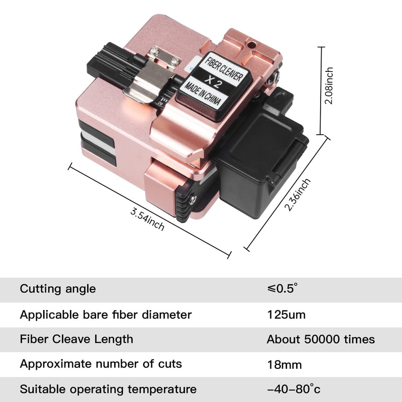 Optical Fiber Cleaver Stripping Cutter Tool X2 Cleaves High Precision Fiber Optic Cleaver Optical Fiber Cable Cutting Tool with Bag(Rose Gold) Rose Gold
