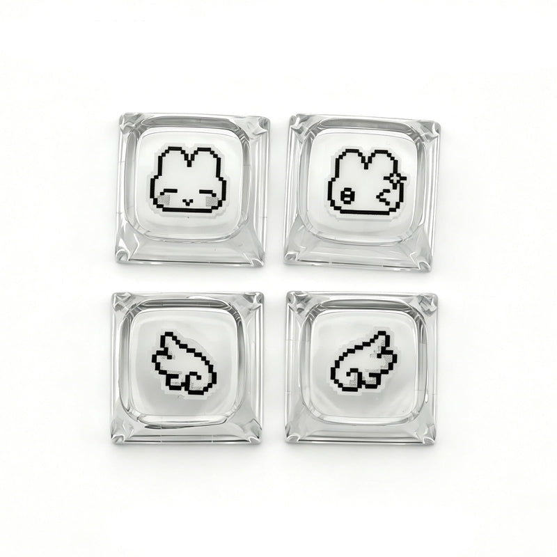 4Keys Cute Pixel Rabbit Keycap Custom Transparent Personalised Cartoon DIY Supplement Keycaps for Cherry MX Switch Mechanical Keyboard Transparent Rabbit