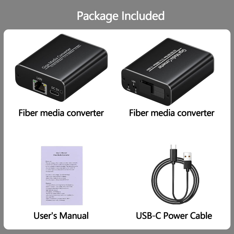 Gigabit Fiber Media Converter - A Pair of Bidi Single-Mode Fiber-Optic Transceiver SC to RJ45 Port, 20Km Transmission, 1000Mbps Fiber to Ethernet Converter for Network SOC Video Security VSaaS PSIM Black shell