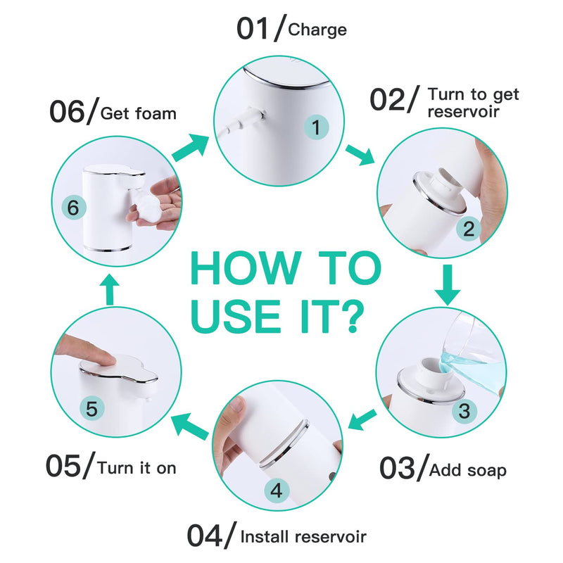 LAOPAO Soap Dispenser, Automatic Foaming Hand Soap Dispenser Touchless Rechargeable Bathroom Countertop Soap Pump for Kids Xmas Gift 300ml White