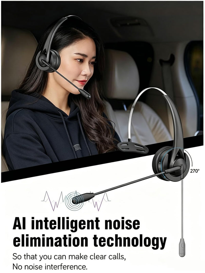Wireless Headphones with Mic On Ear Headset 5.2 Call Center Earphone with Noise Cancelling Microphone Adjustable Headband Control with Charging Dock