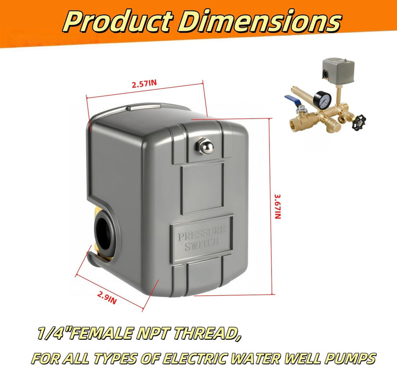 Water Well Pressure Control & Air-Pump Pressure Switch, 40-60 PSI, Adjustable Differential,1/4" Female NPT, Automatic (2 Pcs) 2 Pcs